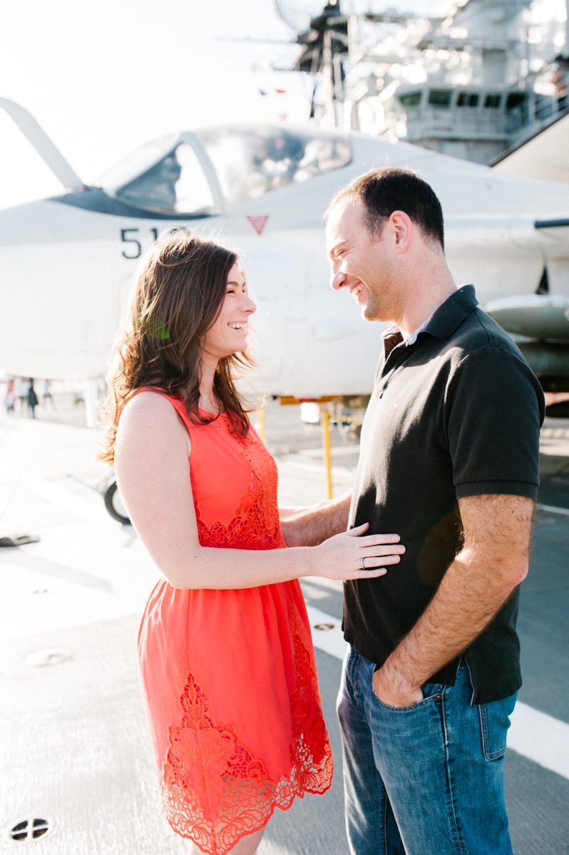 Engagement Couple on Aircraft Carrier with Pismo Beach Photographer