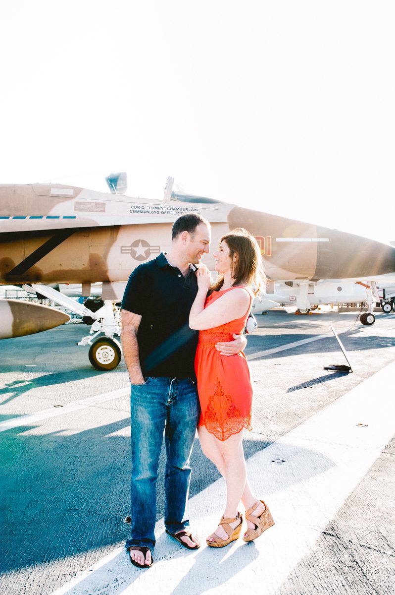 Engagement couple on USS Midway
