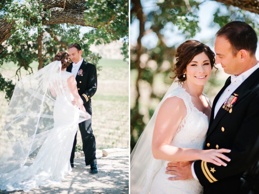 Bride and Groom under California Oak Tree at Cass Winery in Paso Robles by Austyn Elizabeth Photography