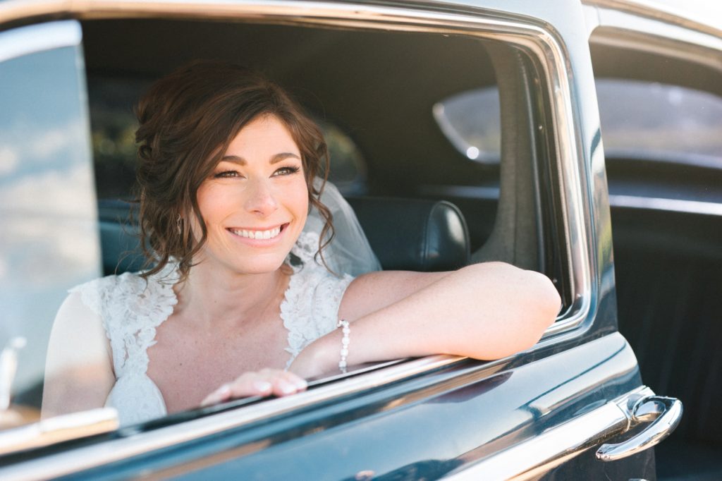 Bride in Classic Chrysler Car at Cass Winery Wedding by San Luis Obispo Photographer Austyn Elizabeth Photography