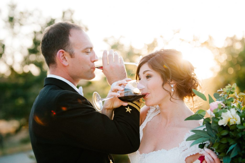 Bride and Groom drinking wine at Cass Winery by Austyn Elizabeth Photography