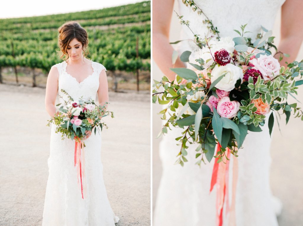 Bride holding Precious and Blooming bridal bouquet at Cass Winery Wedding by San Luis Obispo Wedding Photographers Austyn Elizabeth Photography 
