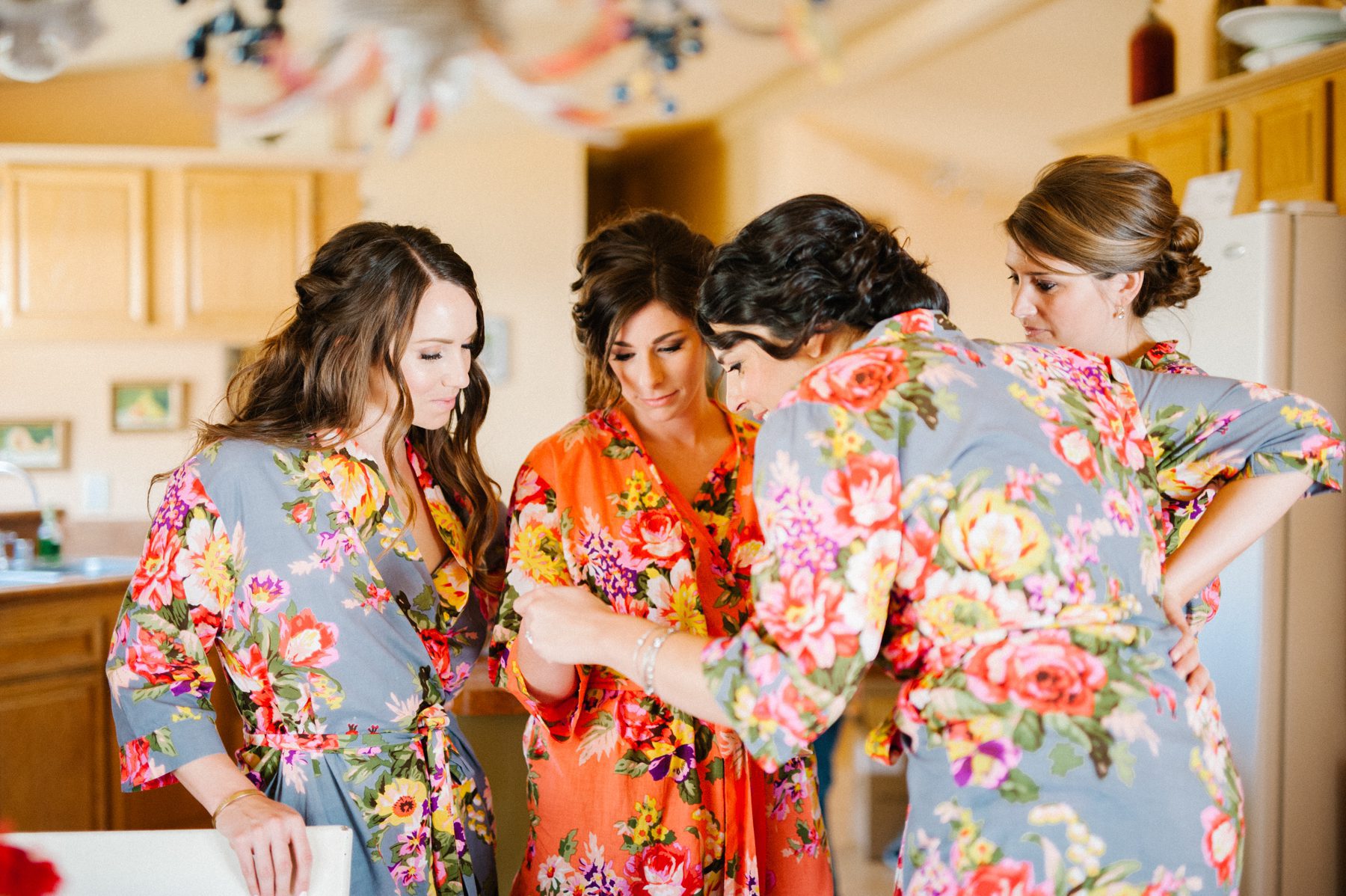Bride’s maids at Cass Winery Bridal Suite with floral japanese robe kimonos with Pismo Beach Wedding Photographer