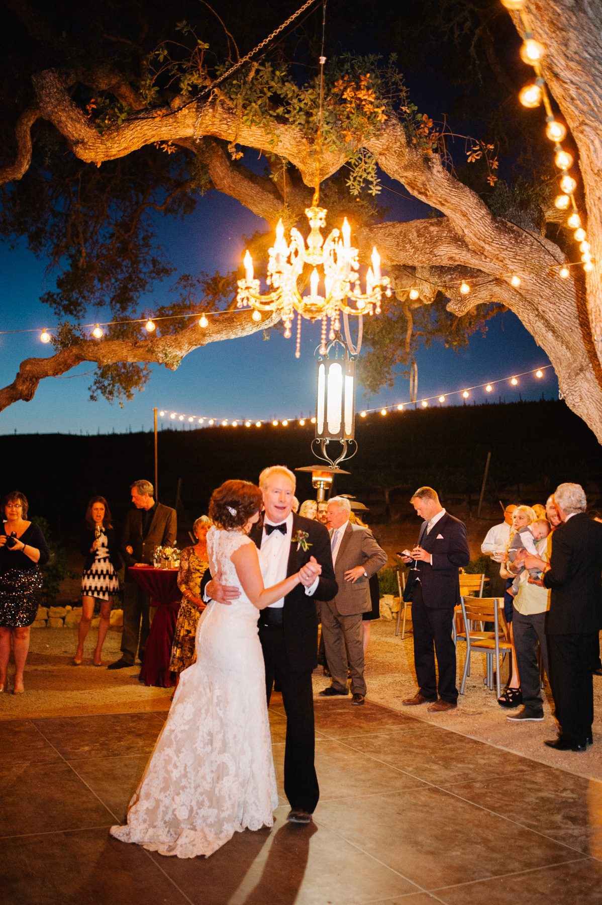 Chandelier at Cass Winery over Dance floor with Pismo Beach Wedding Photographer