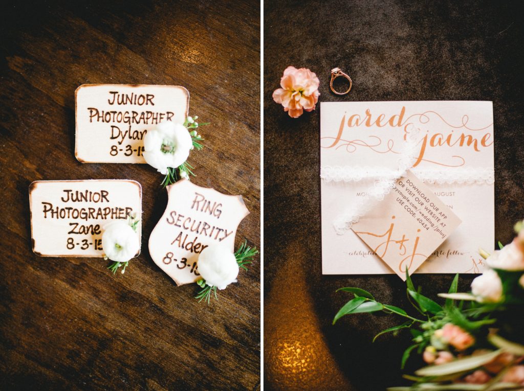 Bee's Knees invitations for Rocky Mountain Rose Gold Wedding at Della Terra Mountain Chateau in Estes Park by San Luis Obispo Wedding Photographer Austyn Elizabeth Photography