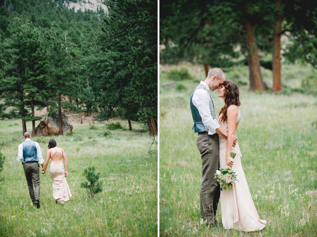 Bride and Groom at First look at Rocky Mountain Rose Gold Wedding at Della Terra Mountain Chateau in Estes Park by San Luis Obispo Wedding Photographer Austyn Elizabeth Photography