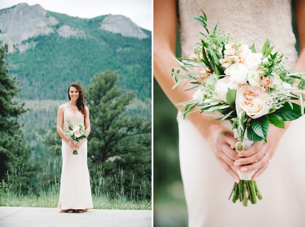 Painted Primrose and Binzario Couture Dress at Rocky Mountain Rose Gold Wedding at Della Terra Mountain Chateau in Estes Park by San Luis Obispo Wedding Photographer Austyn Elizabeth Photography