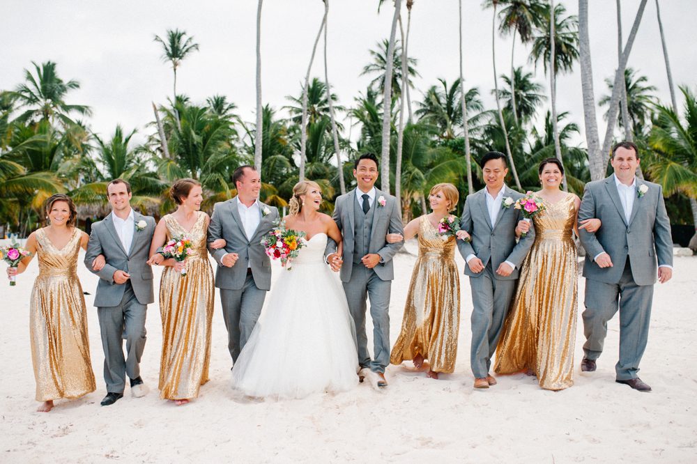 Grey and Gold wedding party at a romantic destination Caribbean wedding at Jellyfish Restaurant in Punta Cana, Dominican Republic by Colorado wedding photographer Candice Benjamin Photography, assisted by San Luis Obispo wedding photographer Austyn Elizabeth Photography.