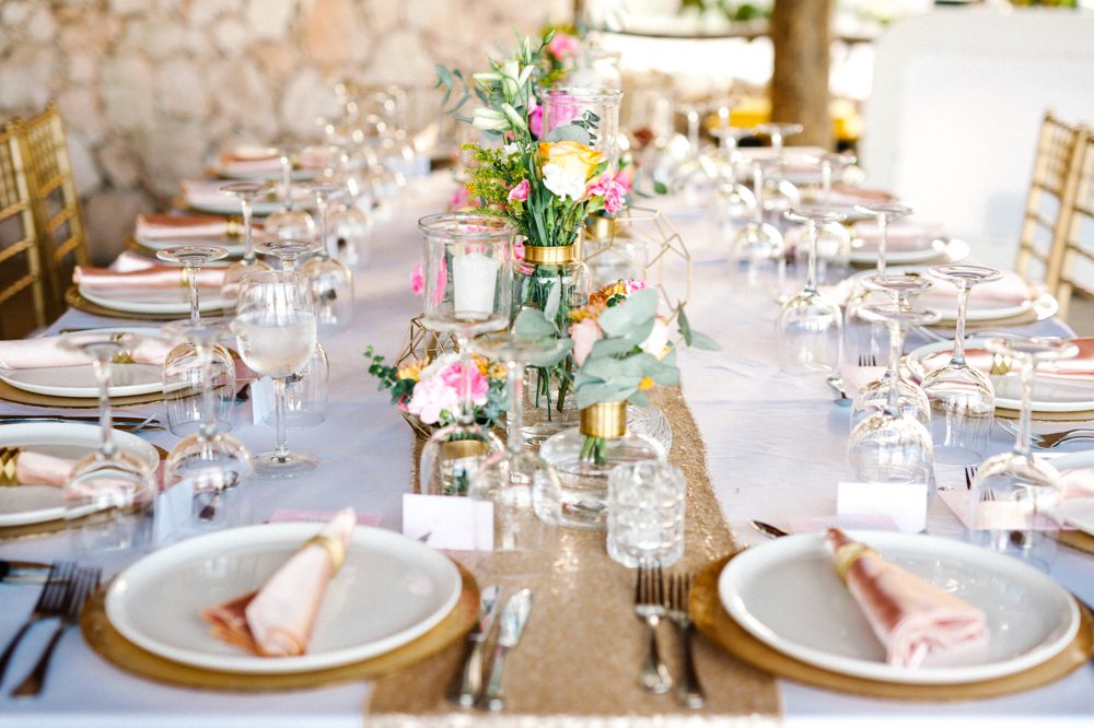 Gold, pink and sage romantic destination Caribbean wedding at Jellyfish Restaurant in Punta Cana, Dominican Republic by Colorado wedding photographer Candice Benjamin Photography, assisted by San Luis Obispo wedding photographer Austyn Elizabeth Photography.