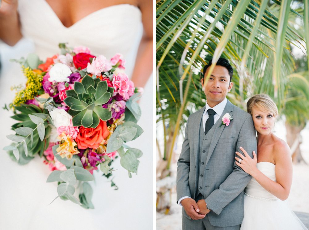 Colorful wedding bouquet at a romantic destination Caribbean wedding at Jellyfish Restaurant in Punta Cana, Dominican Republic by Colorado wedding photographer Candice Benjamin Photography, assisted by San Luis Obispo wedding photographer Austyn Elizabeth Photography.