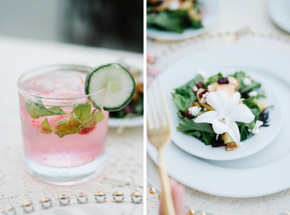 Field To Table Salads and signature pink drink at Higuera Ranch Wedding by San Luis Obispo Wedding Photographer Austyn Elizabeth Photography