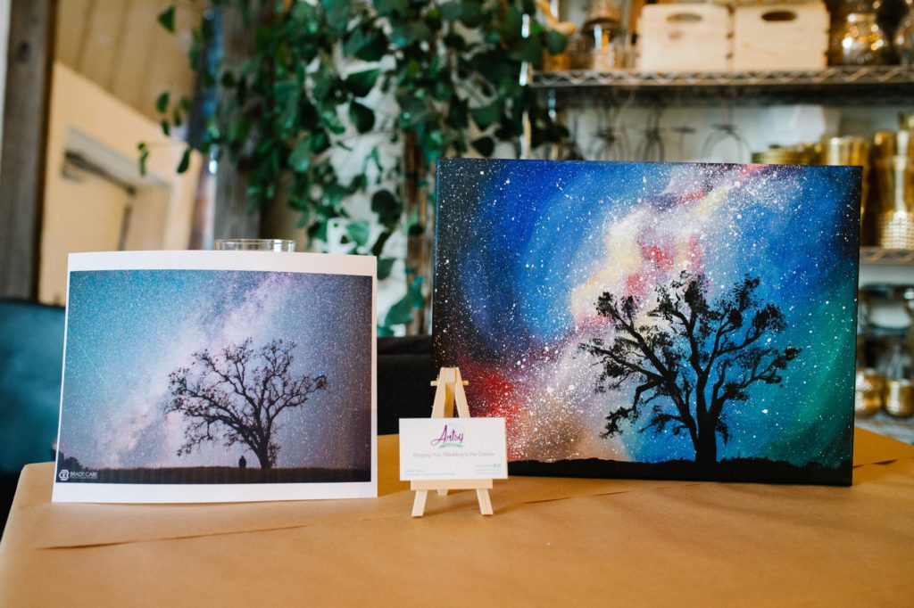 Brady Cape photograph of the milkyway next to Heather Millenaar's painting.