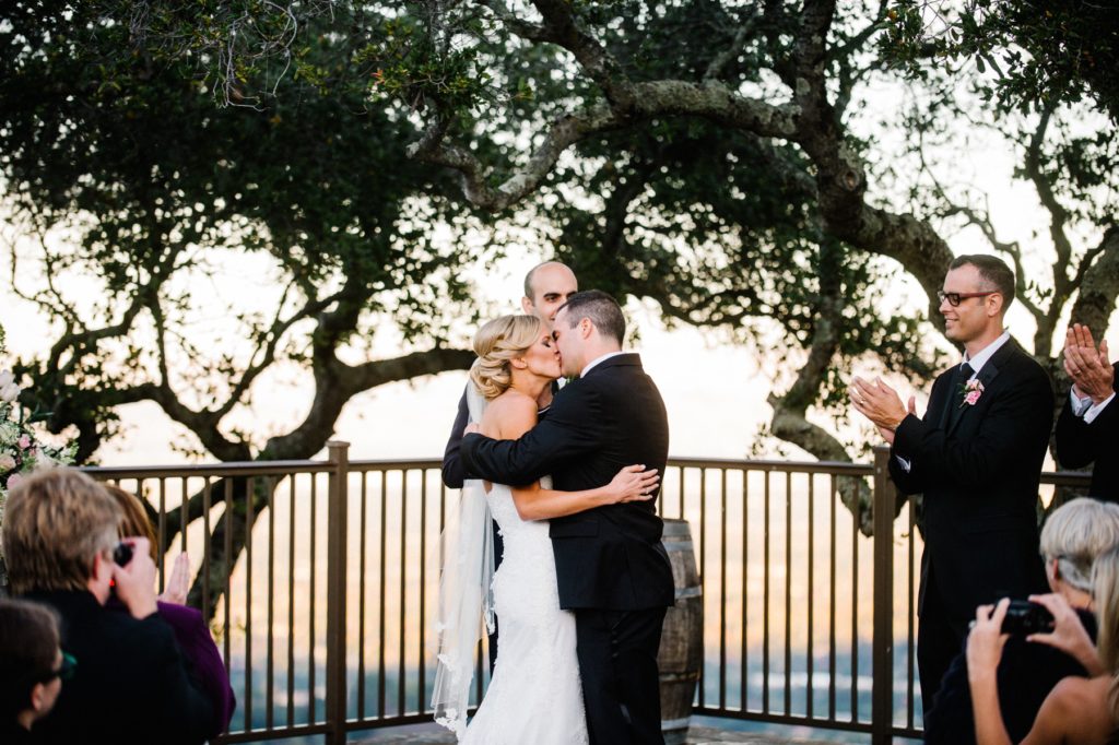 First kiss at Mountain Winery Wedding in Saratoga Wedding by Austyn Elizabeth Photography