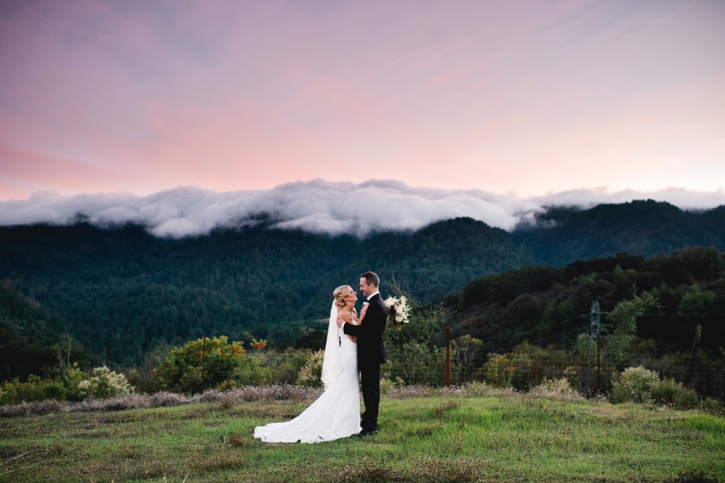Bride and Groom at sunset at Mountain Winery Wedding in Saratoga Wedding by Austyn Elizabeth Photography