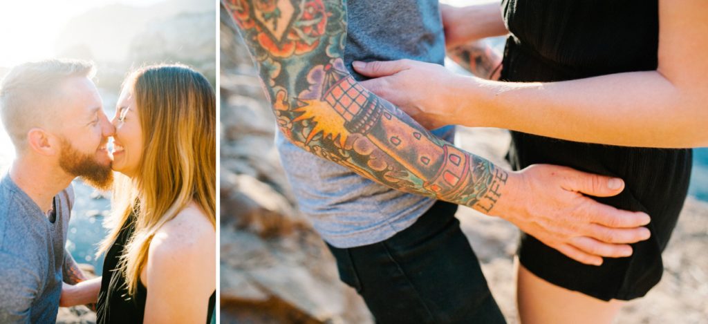 Tattoos during couples photo session in San Luis Obispo Pirates Cove with Austyn Elizabeth Photography