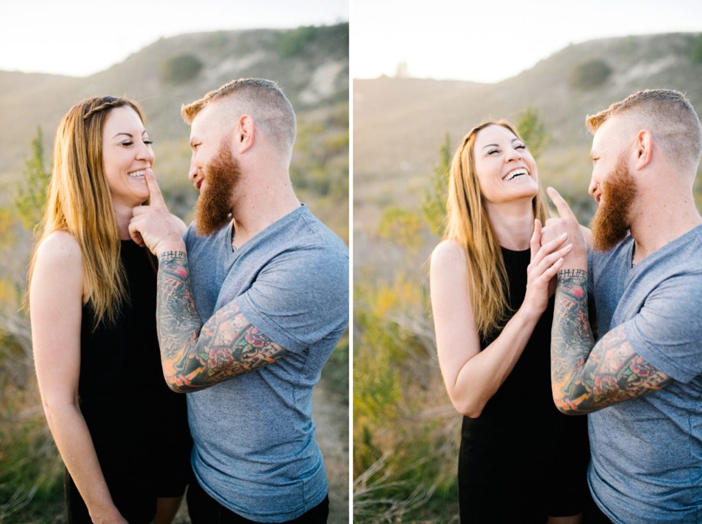 Laughing couple during photo session in Pirates Cove in San Luis Obispo with Austyn Elizabeth Photography