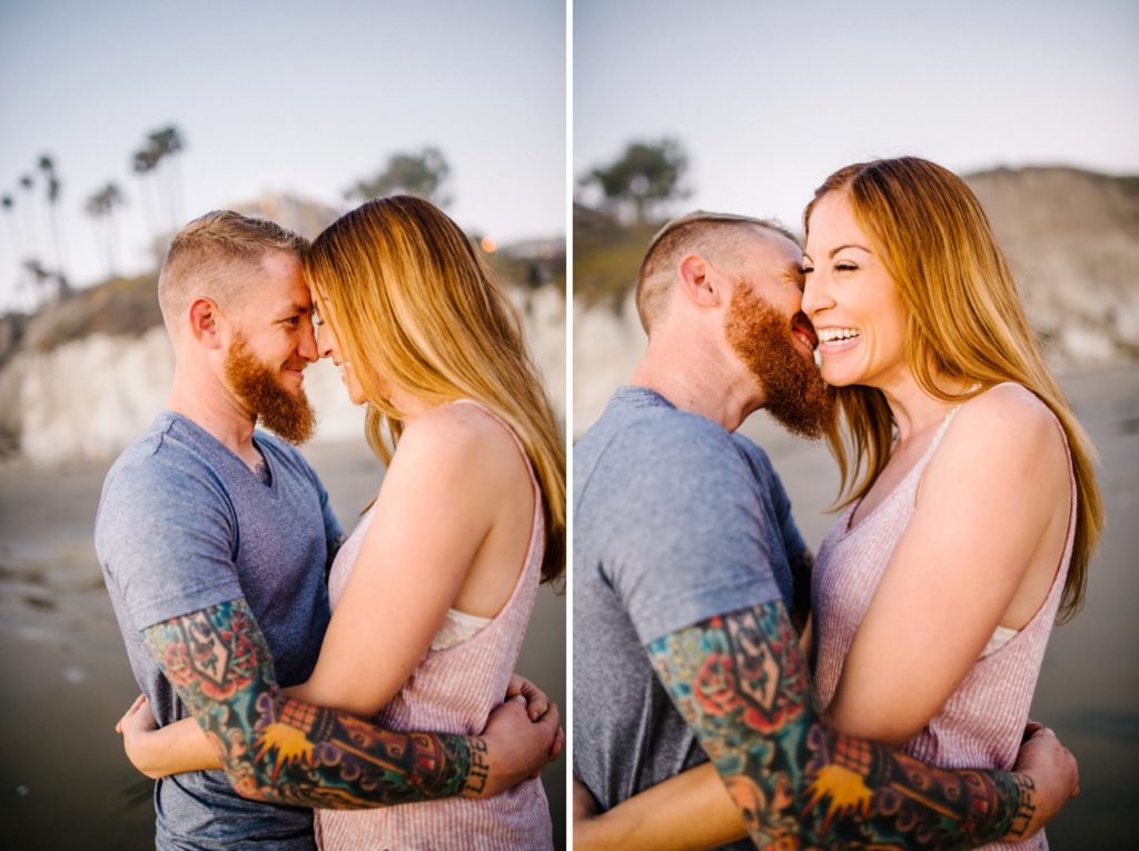 Tattooed couple at sunset in Pismo Beach by Pismo Beach wedding photographer Austyn Elizabeth Photography