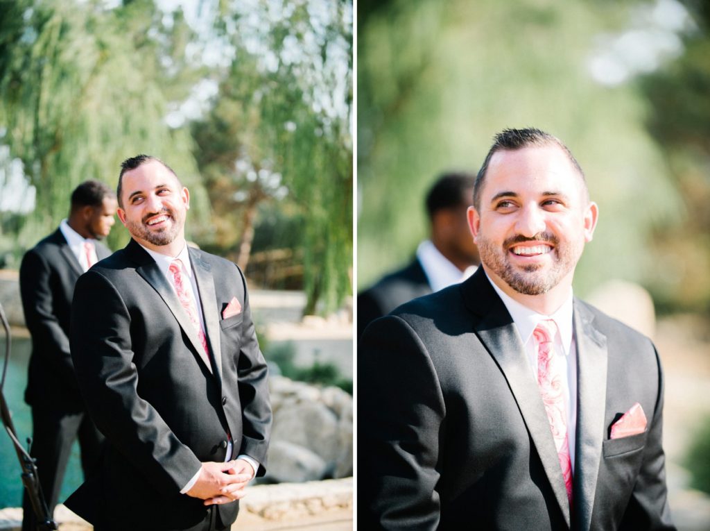 Groom waiting for his bride at Terra Mia Wedding Ceremony in Paso Robles by Austyn Elizabeth Photography