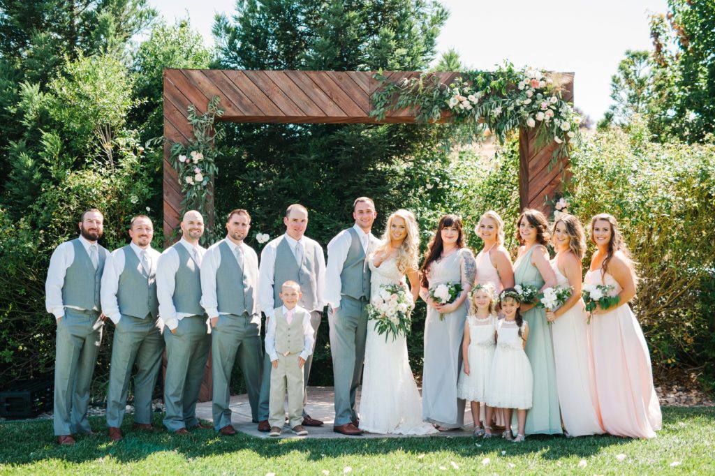 The whole wedding party at Grace Maralyn Estates and Garden Wedding by Austyn Elizabeth Photography
