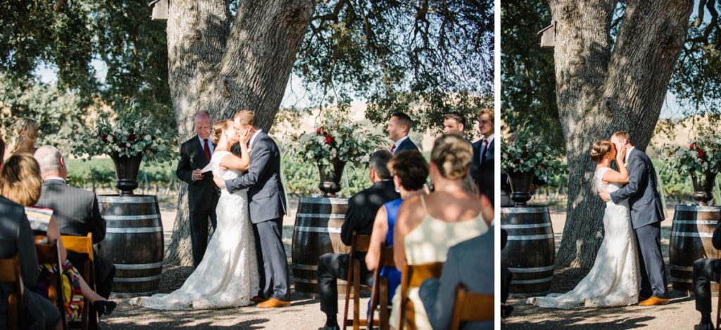 first kiss at cass winery wedding by paso robles wedding photographer Austyn Elizabeth Photography