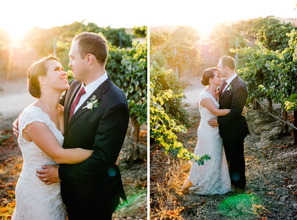 Bride and Groom at sunset at cass winery wedding by paso robles wedding photographer Austyn Elizabeth Photography