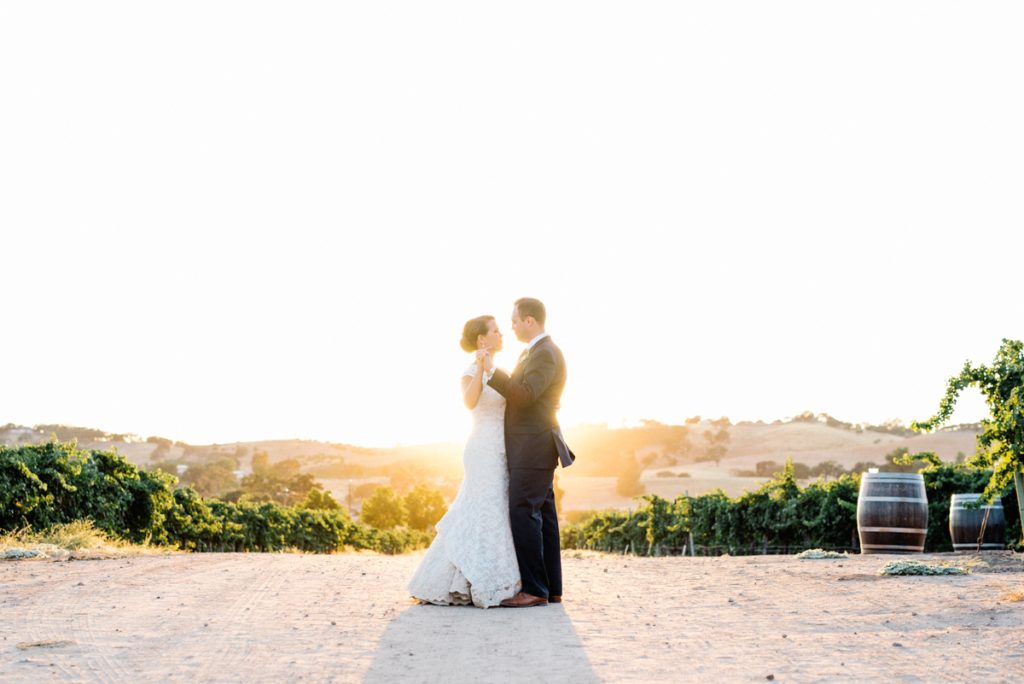 dancing at sunset at cass winery wedding by paso robles wedding photographer Austyn Elizabeth Photography