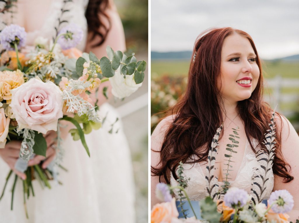 Loose Bouqet with feathers designed by Ash + Oak Bridal Florist photography by Austyn Elizabeth Photography