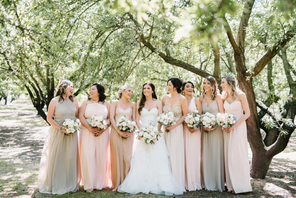 Blush Bridesmaids at Almond Orchard Wedding by San Luis Obispo Wedding Photographer Austyn Elizabeth Ford