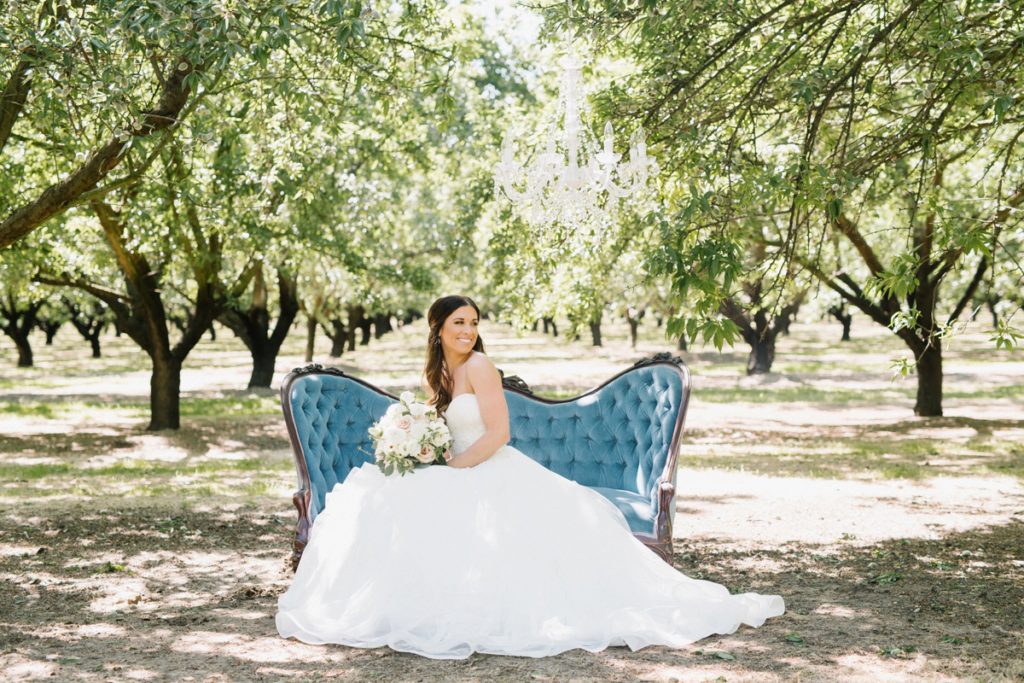 Stunning blue vintage couch at Almond Grove Wedding by San Luis Obispo Wedding Photographer Austyn Elizabeth Ford