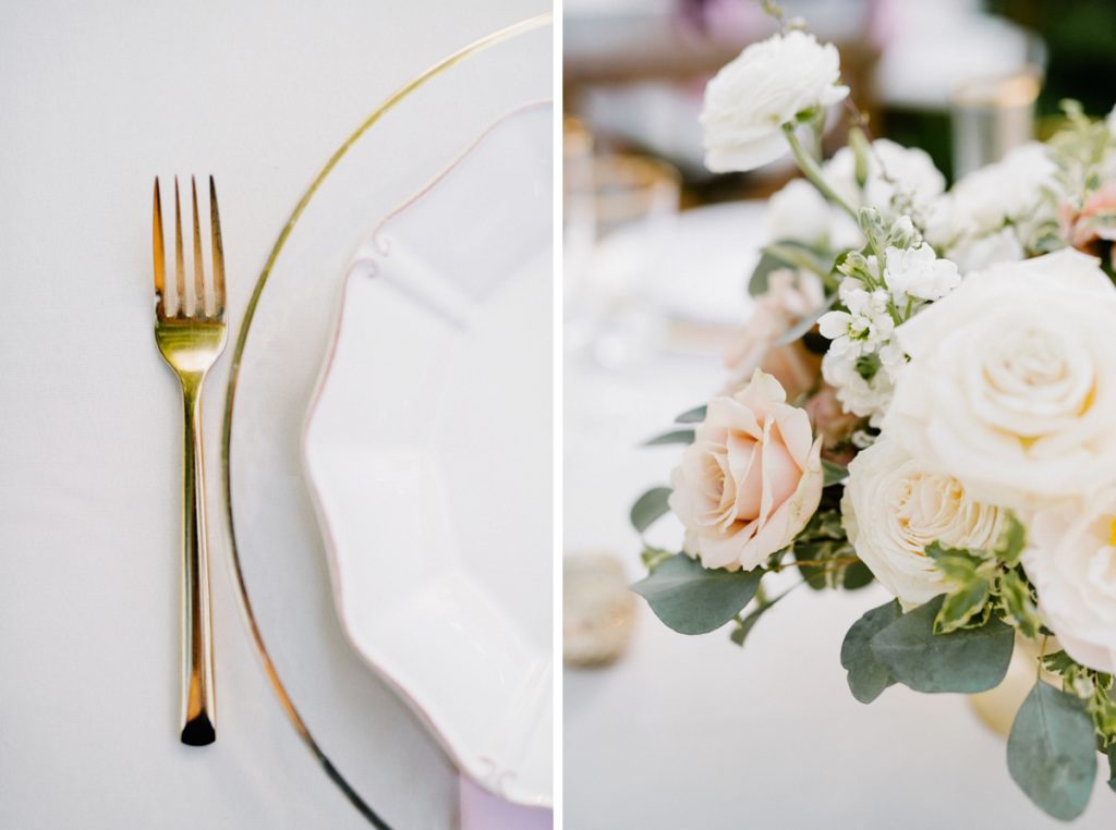 Gold and Blush Reception Details by Blossoms by Lisa at Almond Grove Wedding by Paso Robles Wedding Photographer Austyn Elizabeth Ford