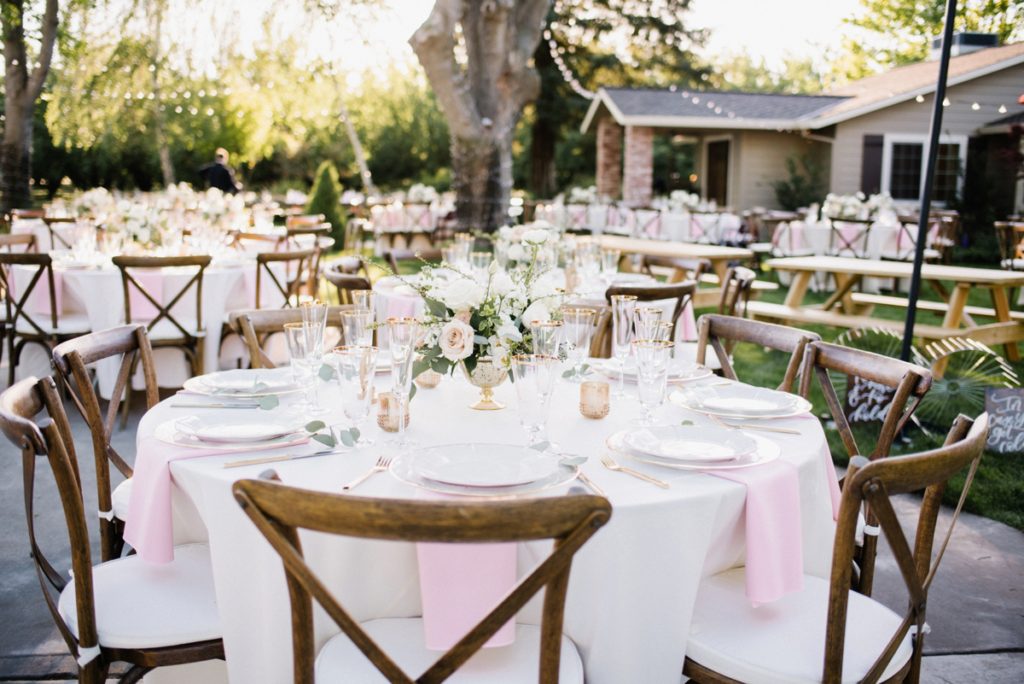 Beautiful reception tables at at Almond Grove Wedding by San Luis Obispo Wedding Photographer Austyn Elizabeth Ford