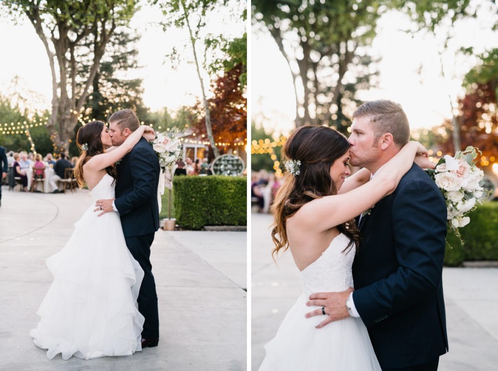 Bride and groom in almond orchard by SLO Wedding Photographers Austyn Elizabeth Photography