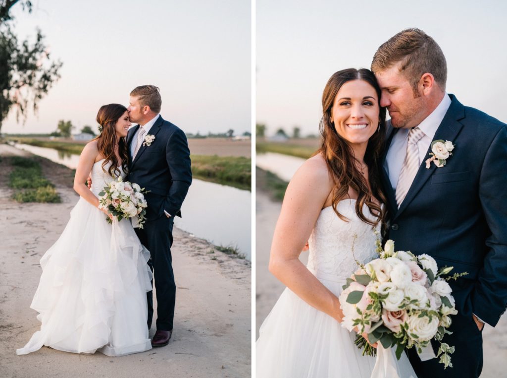 Bride and groom by river canal at sunset by SLO Wedding Photographers Austyn Elizabeth Photography