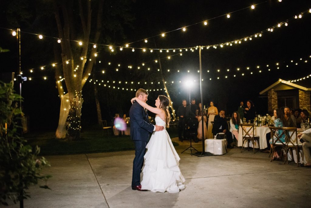 First Dance at Wedding Reception at Sunset in Almond Grove by SLO Wedding Photographer Austyn Elizabeth Photography
