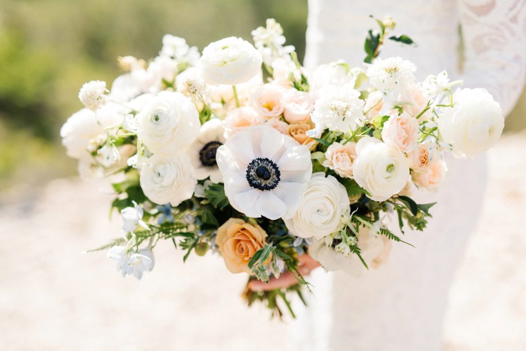 White bouquet captured by Morro Bay Wedding Photographer Austyn Elizabeth Photography.