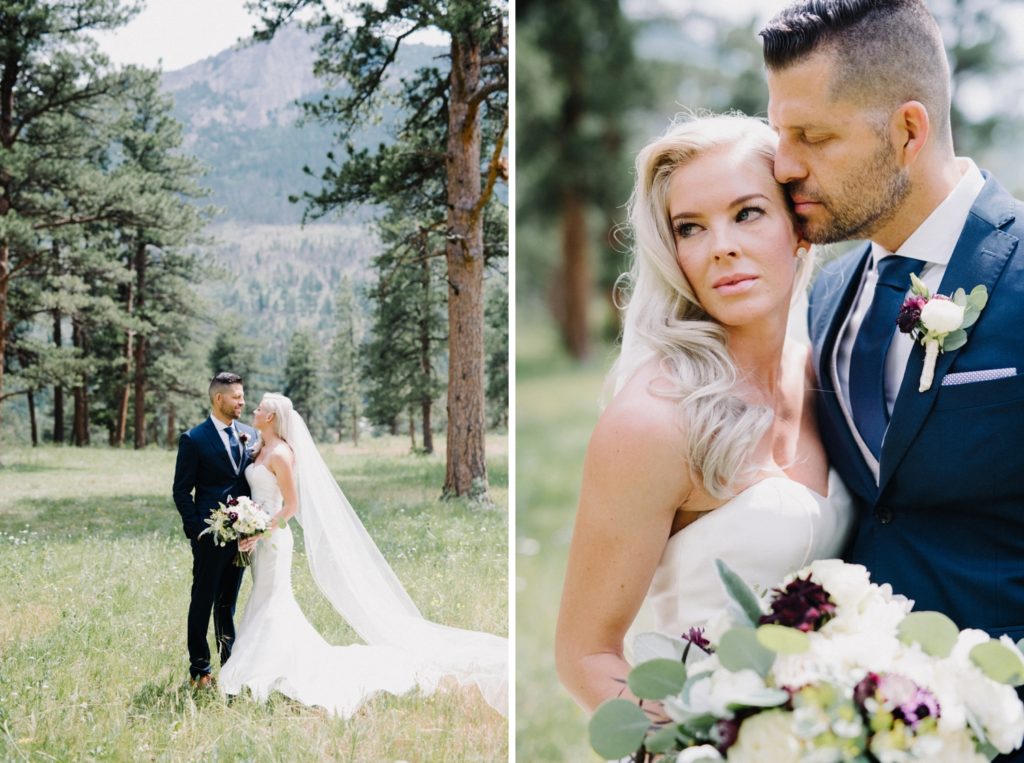 Stunning views behind bride and groom portraits at Estes Park Rocky Mountain Wedding by Della Terra Wedding Photographer Austyn Elizabeth Photography