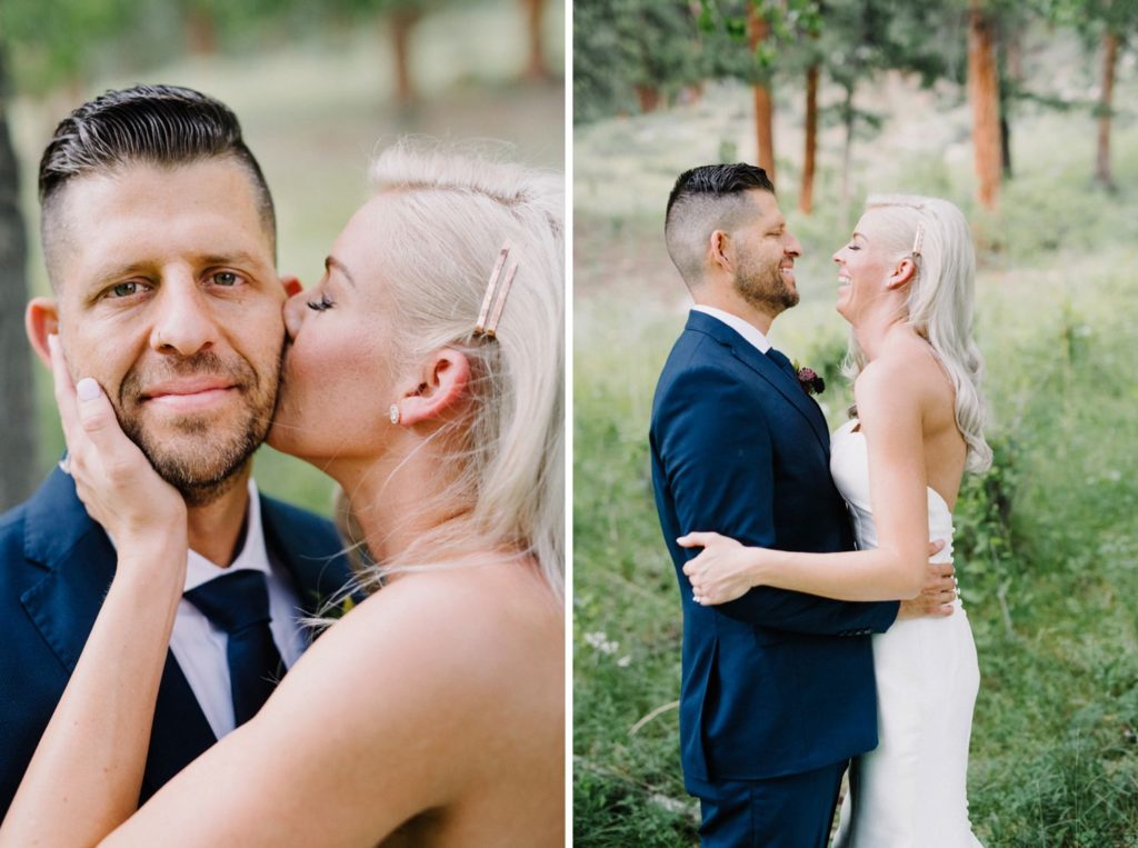 Bride and groom laugh at Rocky Mountain Wedding by Estes Park Destination Wedding Photographer Austyn Elizabeth Photography