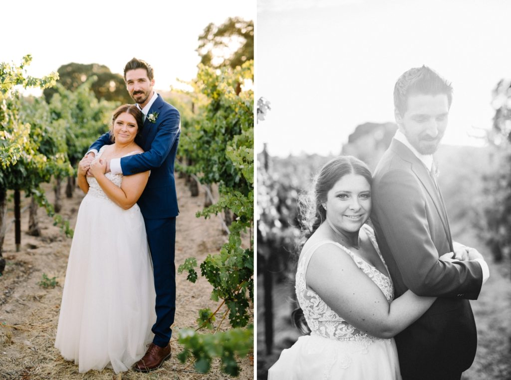 Bride and groom in grape vines at Cass Winery Barrel House Wedding by Edna Valley Wedding Photographer Austyn Elizabeth Photography