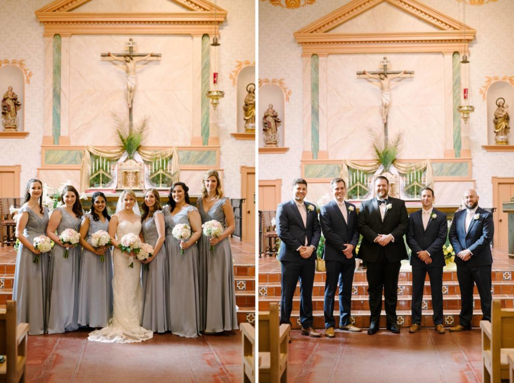 Bridal party up front of the alter at Mission de Tolosa Wedding photographed by San Luis Obispo Wedding Photographer Austyn Elizabeth Photography.