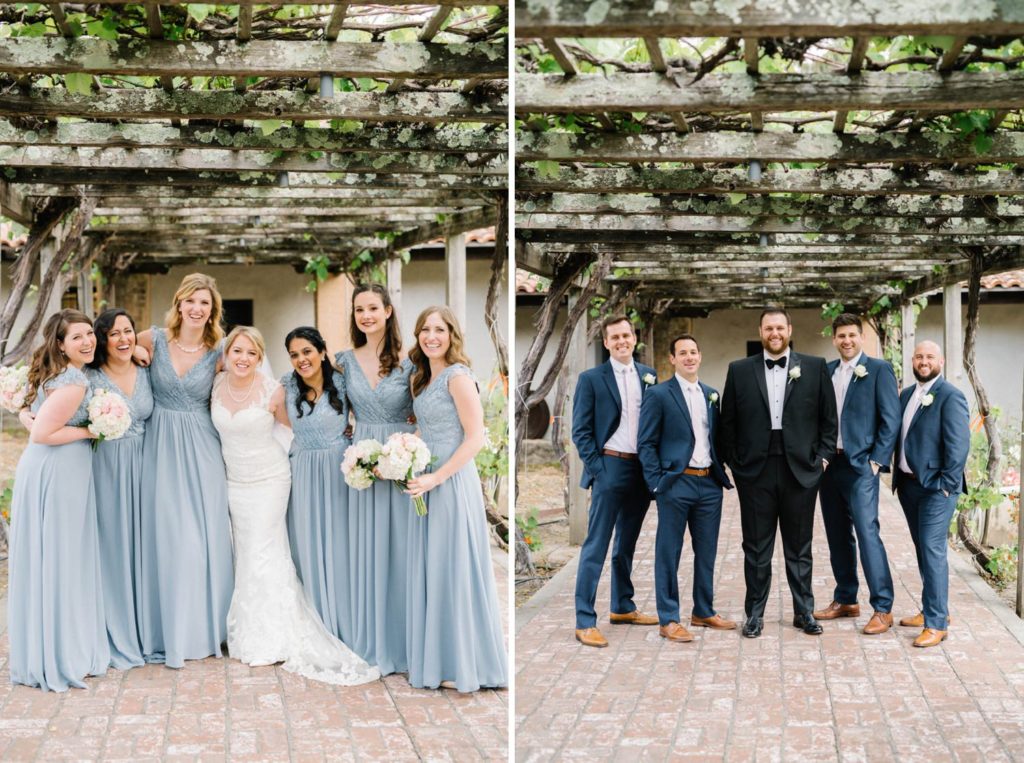 Brides and groomsmen in garden of the  Mission de Tolosa Wedding photographed by Arroyo Grande Photographer Austyn Elizabeth Photography.