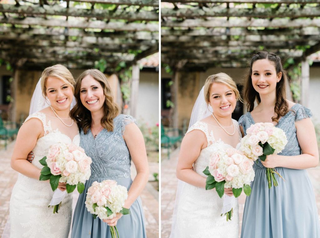 Bride with bridesmaids in garden of the  Mission de Tolosa Wedding photographed by Arroyo Grande Photographer Austyn Elizabeth Photography.