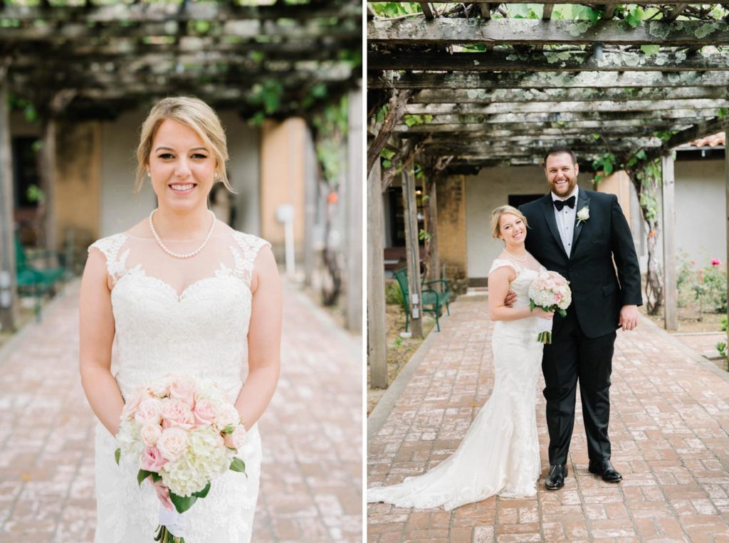 Bride and groom in garden of the  Mission de Tolosa Wedding photographed by San Luis Obispo Photographer Austyn Elizabeth Photography.