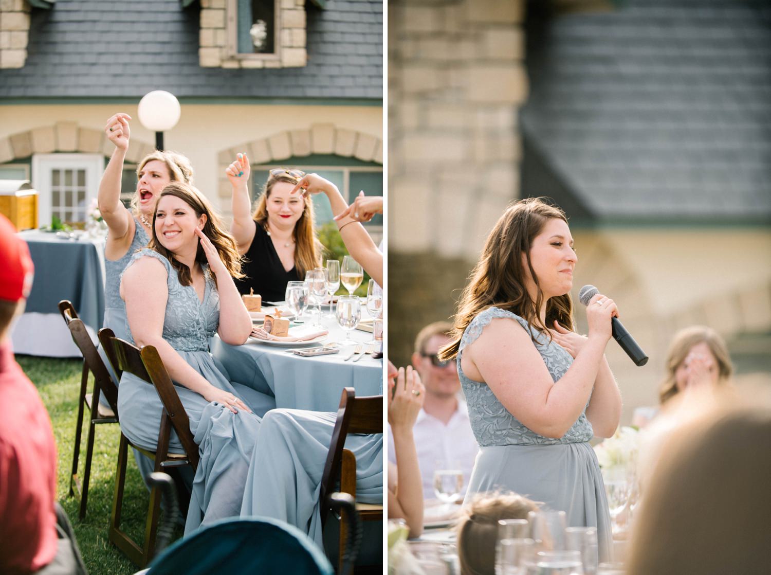 Bridesmaid sing off at Noland Castle Wedding by San Luis Obispo Wedding Photographer Austyn Elizabeth Photography.