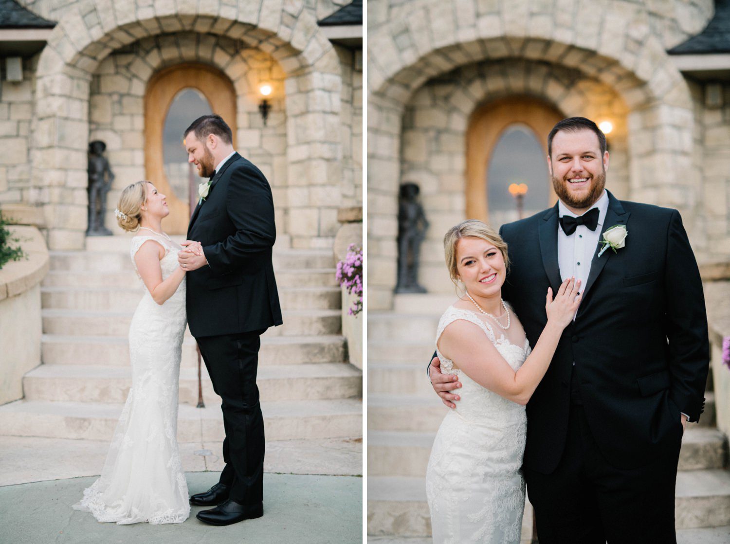Bride and groom in front of Bride and groom during reception at Noland Castle Wedding by San Luis Obispo Wedding Photographer Austyn Elizabeth Photography.