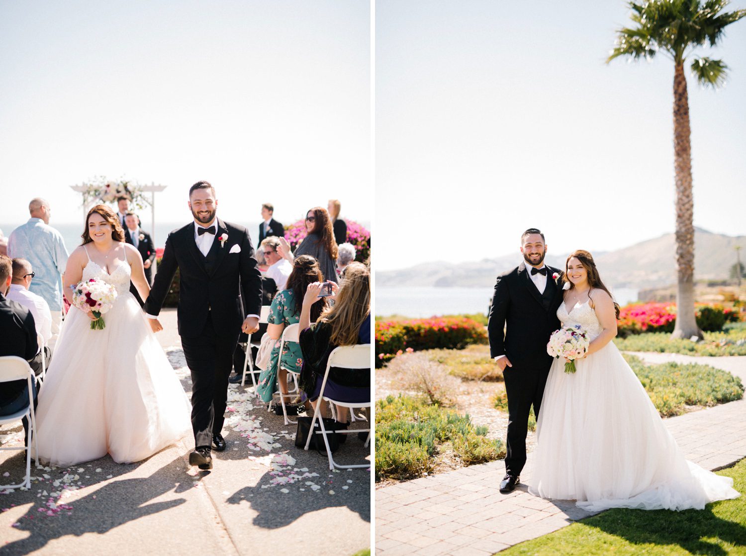 Bride and groom walking down isle at Cliffs Hotel Wedding by Pismo Wedding Photographer Austyn Elizabeth Photography