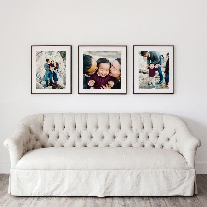 San Luis Obispo Family Photographer frame prints on white wall by austyn elizabeth photography