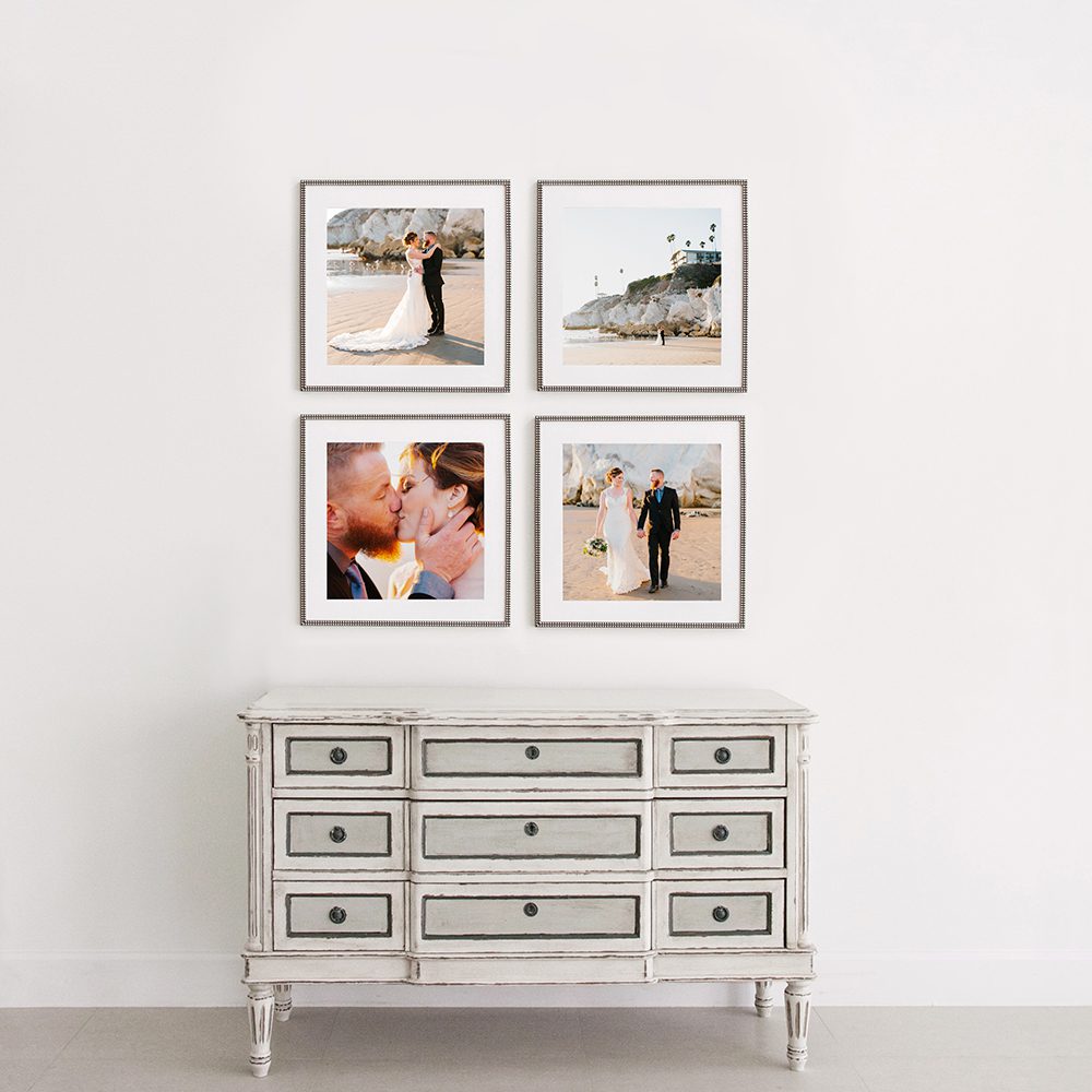 Pismo Beach Wedding Photographer frame prints on white wall by austyn elizabeth photography