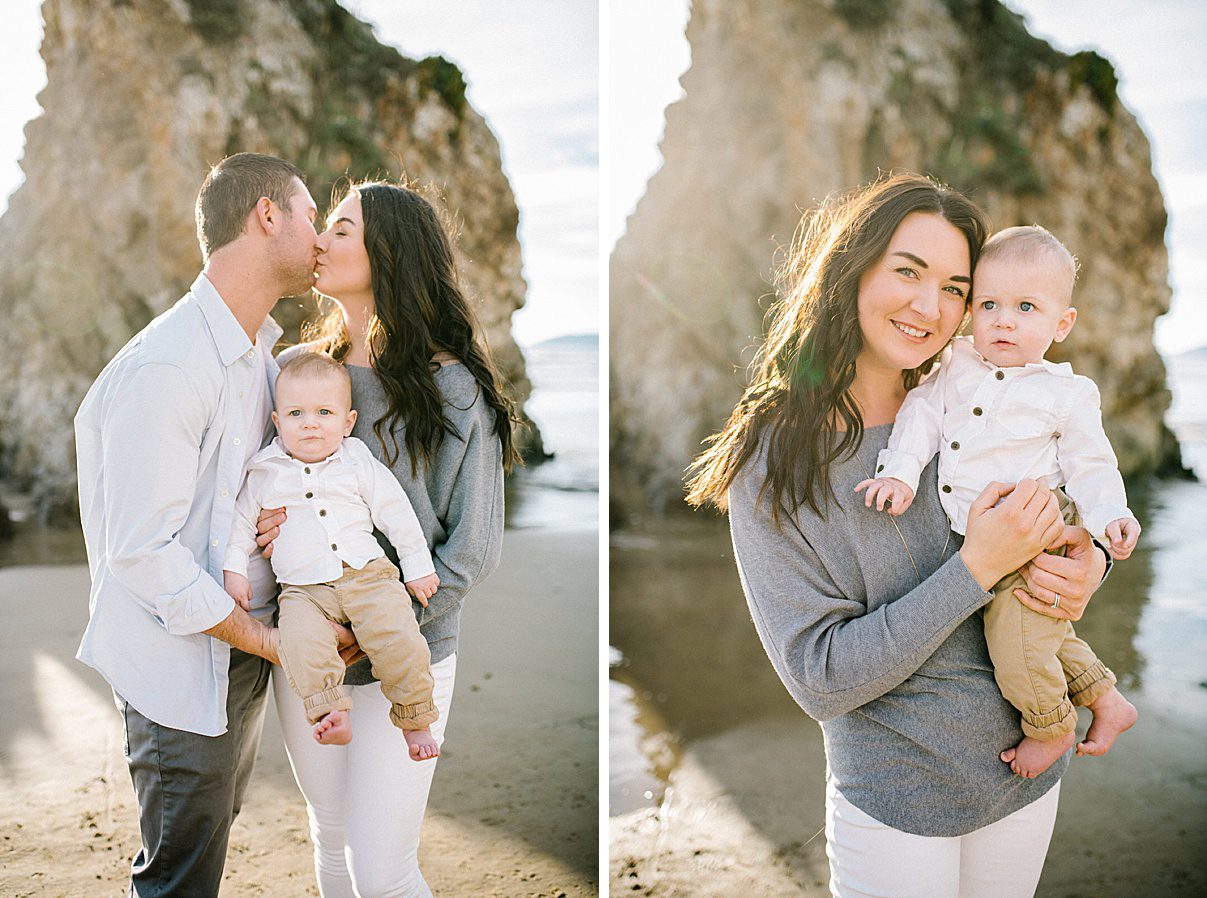 mom and dad kiss at Central Coast with Pismo Beach Family Photographer Austyn Elizabeth Photography