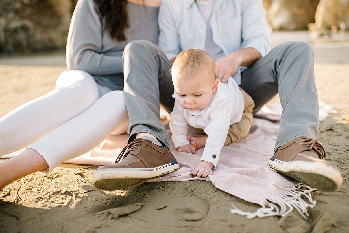 One year old being introduced to the beach with Pismo Beach Family Photographer Austyn Elizabeth Photography