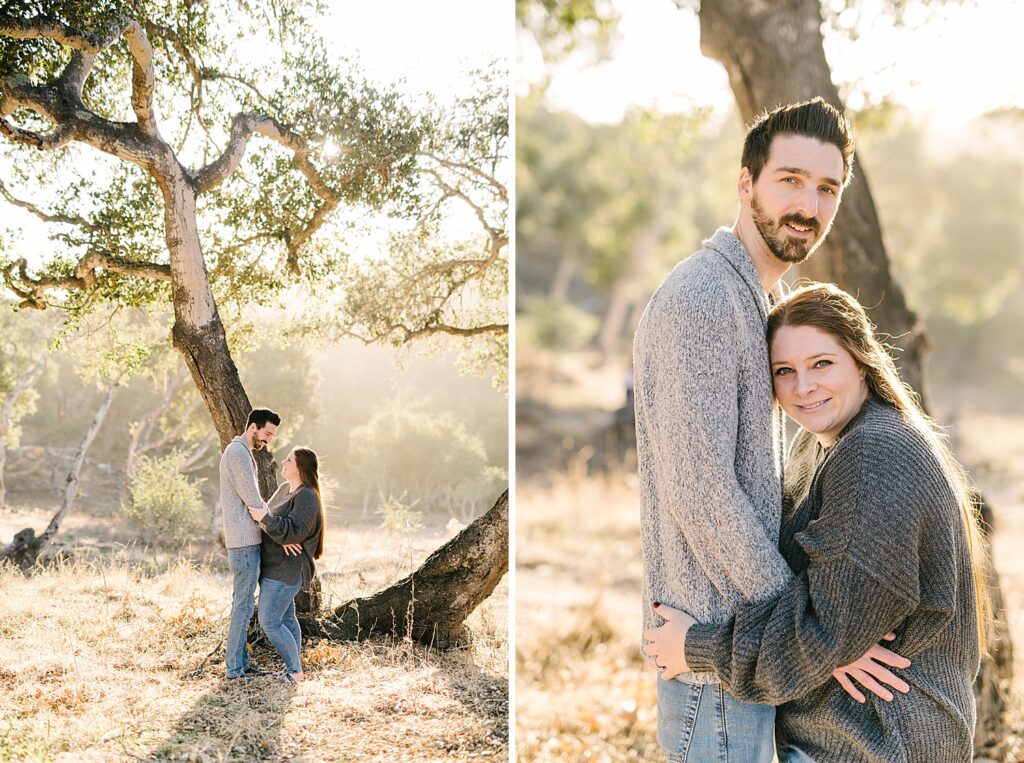 Golden California light shining through oak trees at mini photo session for a Family Christmas by Arroyo Grande Family Photographer Austyn Elizabeth Photography